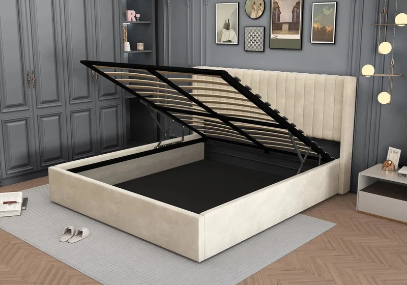 Lit velours coffre gris - Lova