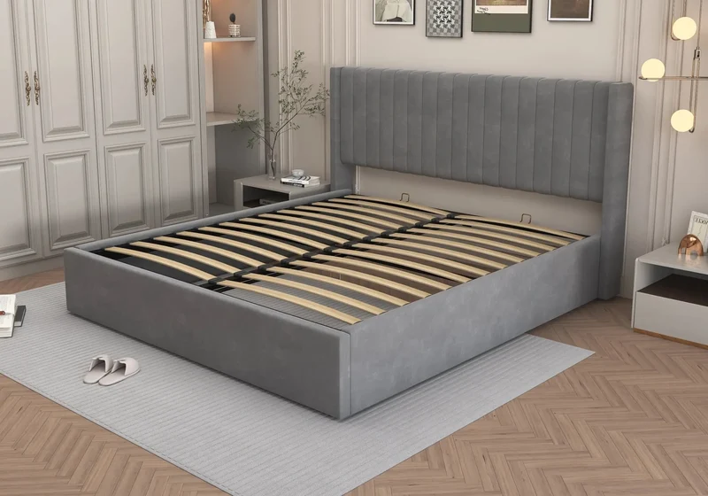 Lit velours coffre beige - Lova