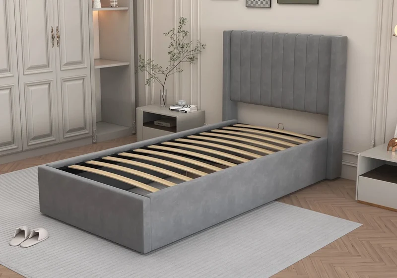 Lit velours coffre beige - Lova
