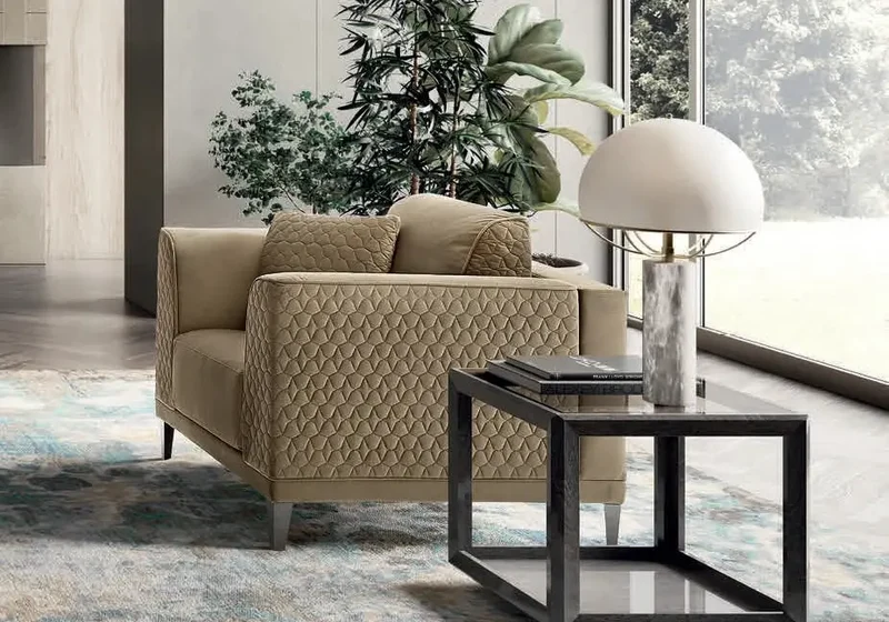 Canapé d'angle capitonné beige ELFY