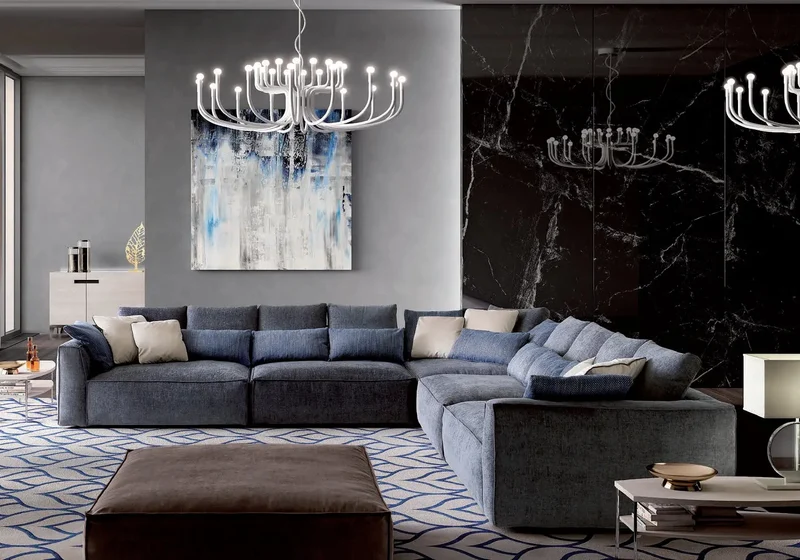 Canapé d'angle moderne bleu marine NAURA