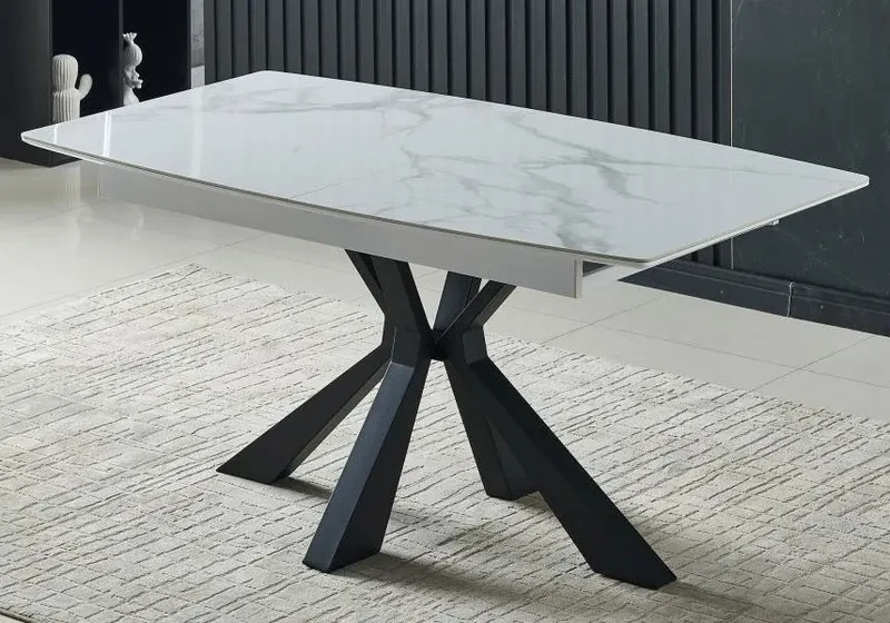Table extensible noire marbre blanc - Lika