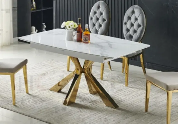 Table extensible dorée marbre blanc - Lika