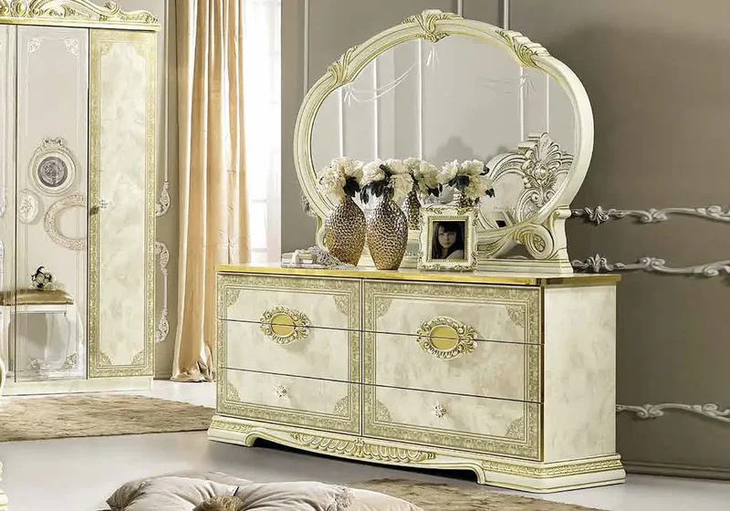 Chambre complète baroque laqué or ivoire KOBA