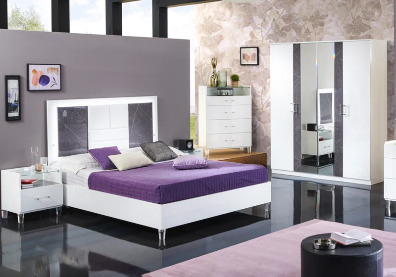 Chambre complète marbre gris capitonnée – CRISTAL