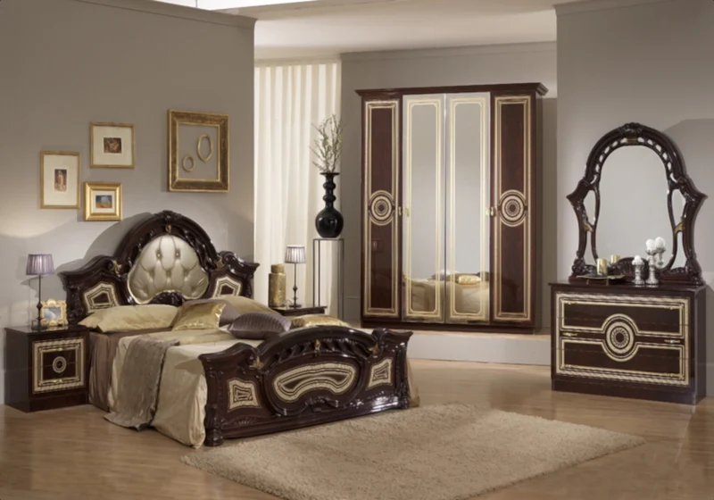 Chambre complète capitonnée laquée acajou LOIS
