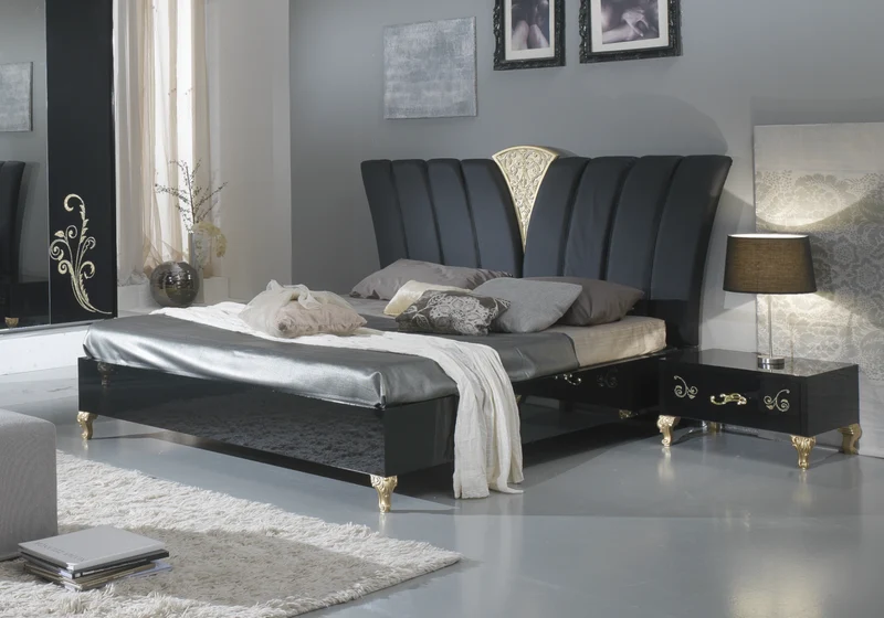 Chambre complète baroque laquée noir doré - ROSA