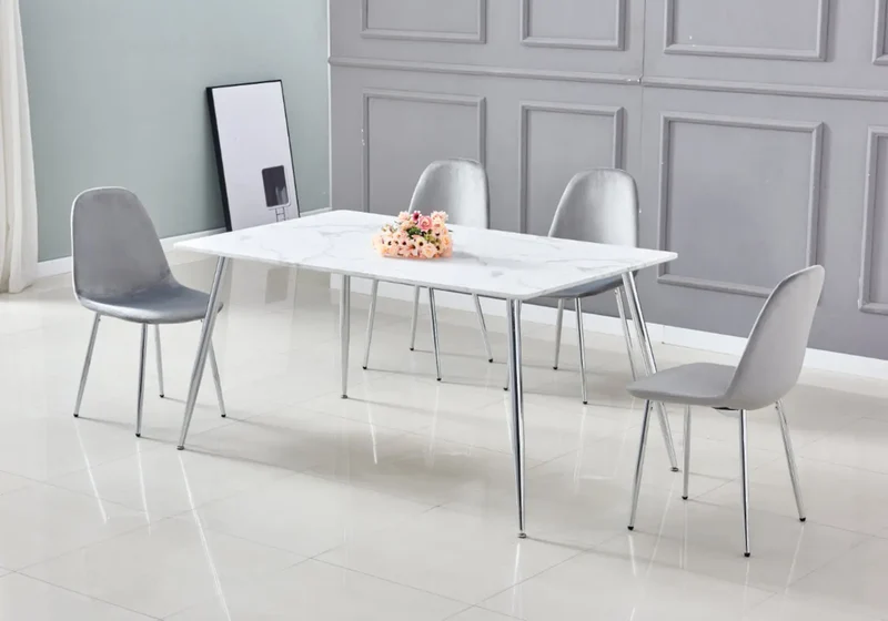 Table à manger dorée marbre blanc - Arya