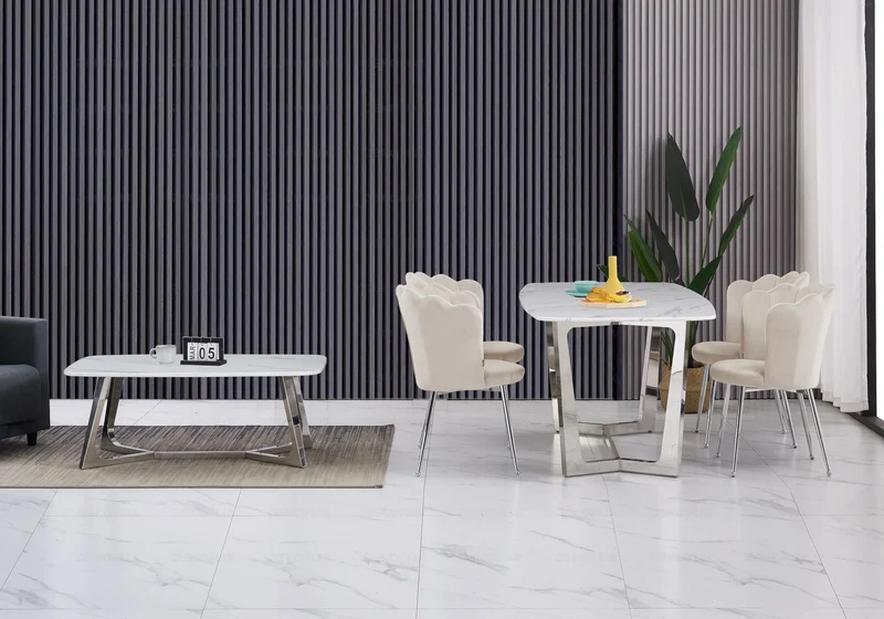 Table à manger marbre blanc argent - Gaya
