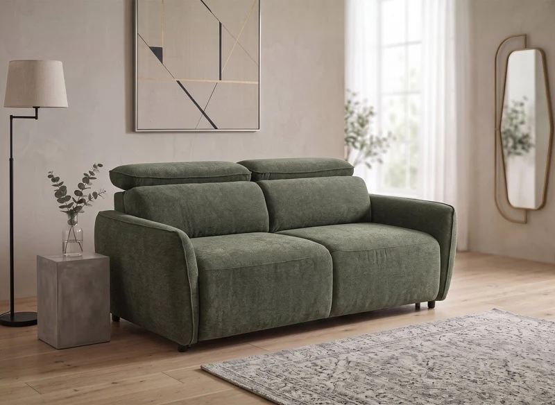 Canapé convertible express 3 places en tissu texturé vert - matelas 17 cm - JACINTHE