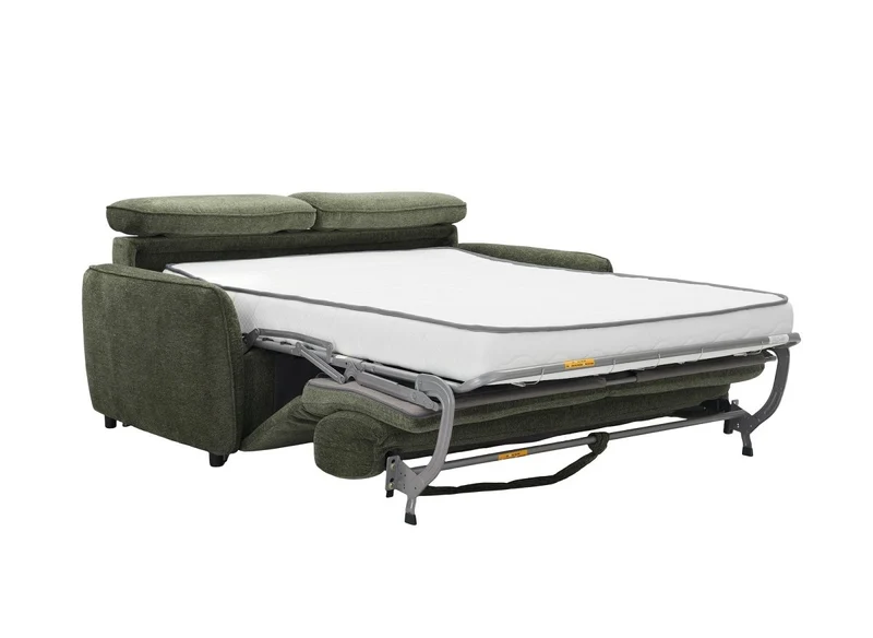 Canapé convertible express 3 places en tissu texturé vert - matelas 17 cm - JACINTHE