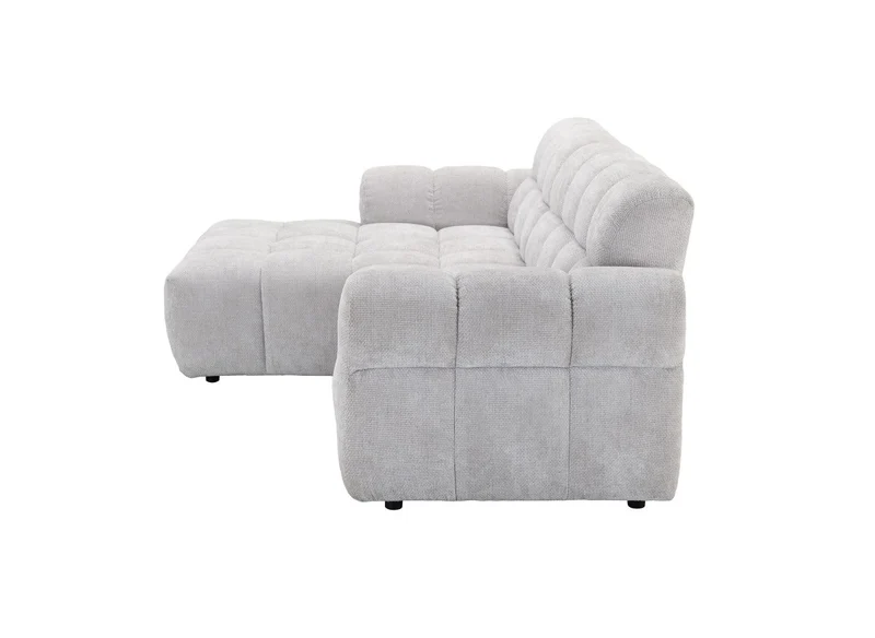 Canapé d'angle fixe en velours texturé gris clair JAROD - Angle gauche