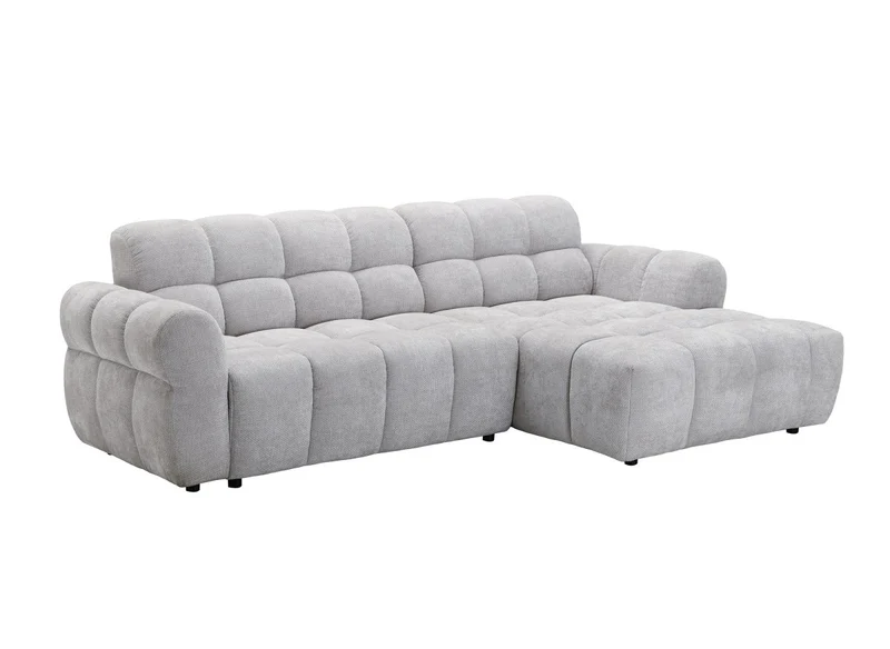 Canapé d'angle fixe en velours texturé gris clair JAROD - Angle droit