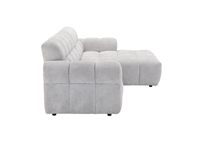 Canapé d'angle fixe en velours texturé gris clair JAROD - Angle droit