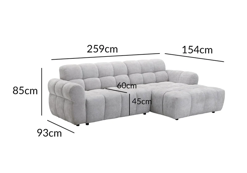 Canapé d'angle fixe en velours texturé gris clair JAROD - Angle droit