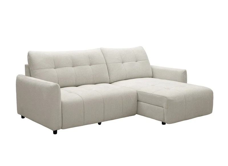 Canapé d'angle relax réversible avec coffre en tissu texturé beige KALINKA