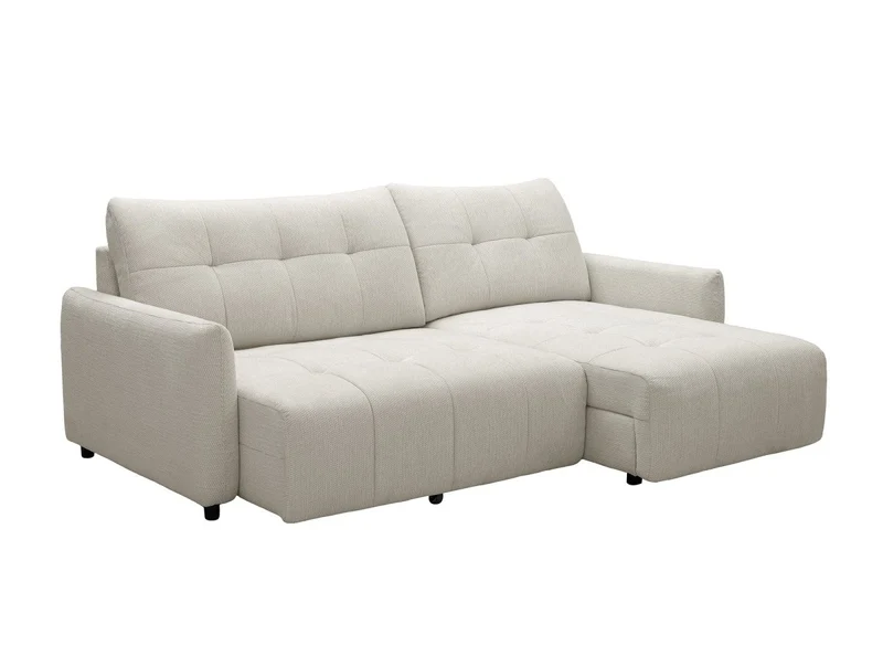 Canapé d'angle relax réversible avec coffre en tissu texturé beige KALINKA
