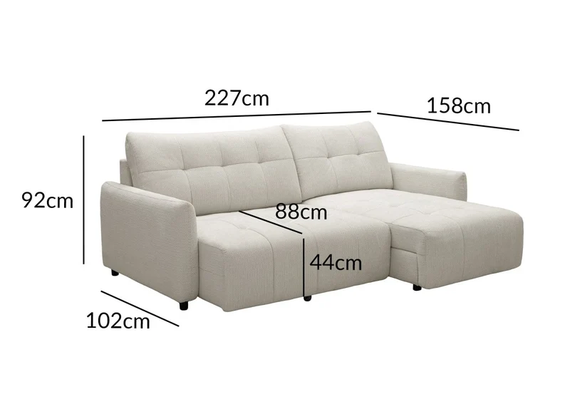 Canapé d'angle relax réversible avec coffre en tissu texturé beige KALINKA