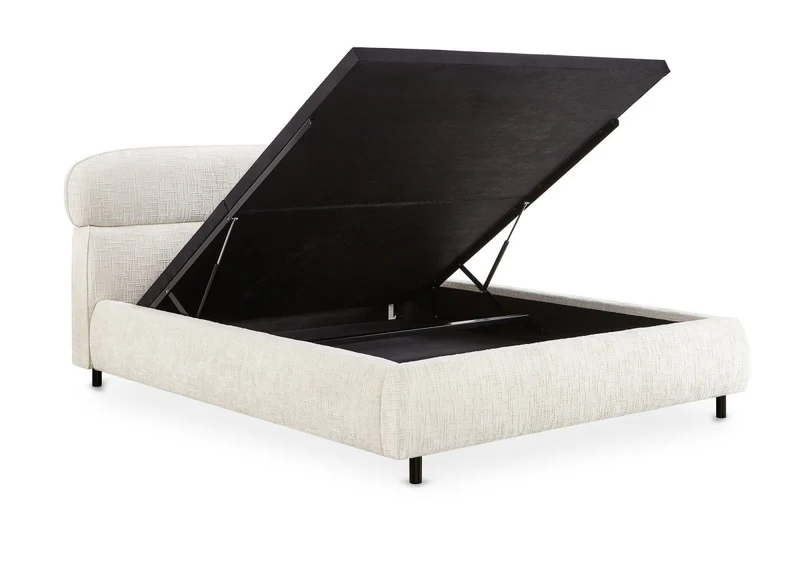 Lit coffre en velours chiné beige 140x190cm MELO
