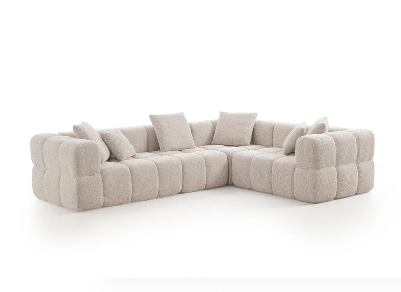 Canapé d'angle en velours texturé beige REBECCA