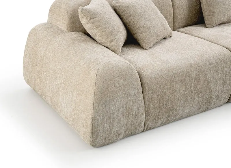Canapé d'angle 6 places en velours chiné taupe RAMIRO
