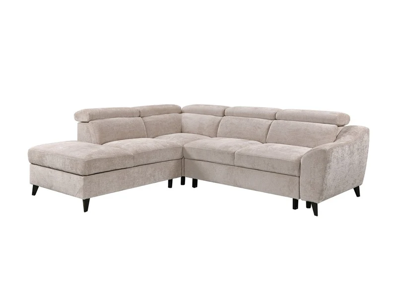 Canapé d'angle convertible avec coffre en velours chiné beige DALTON - Angle gauche