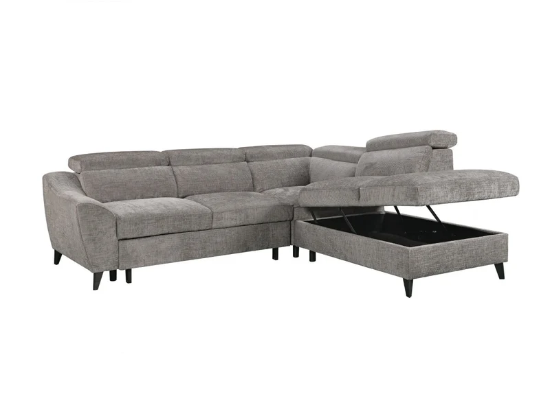 Canapé d'angle convertible avec coffre en velours chiné gris DALTON - Angle droit