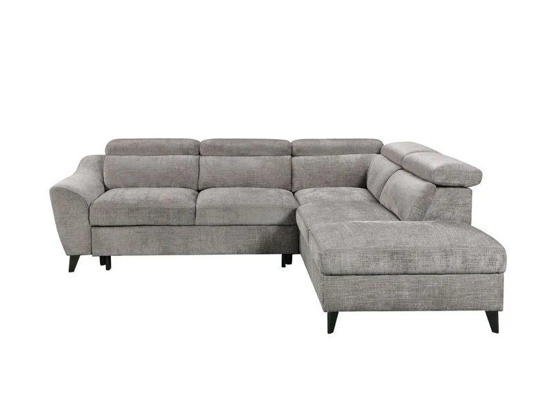 Canapé d'angle convertible avec coffre en velours chiné gris DALTON - Angle droit