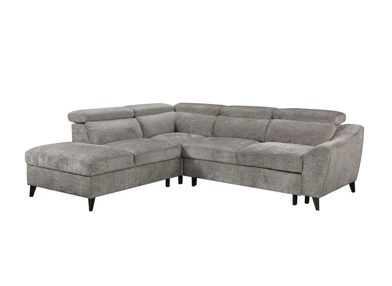 Canapé d'angle convertible avec coffre en velours chiné gris DALTON - Angle gauche
