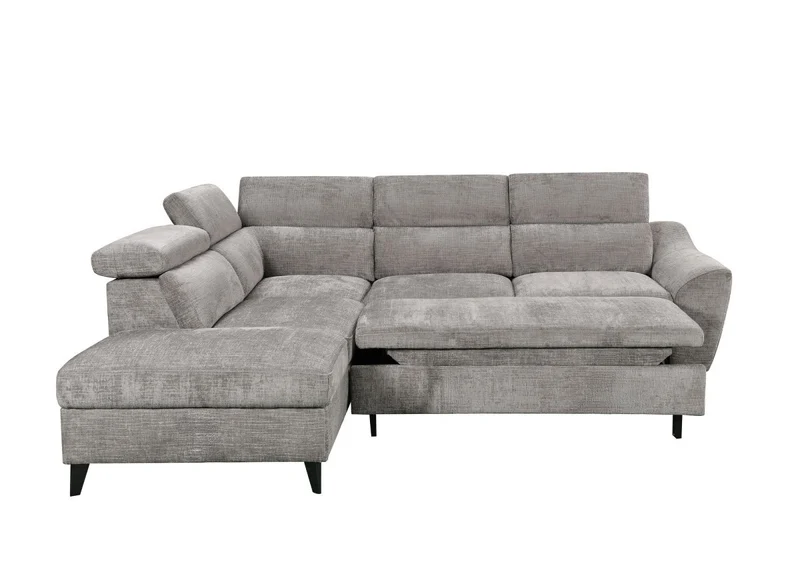 Canapé d'angle convertible avec coffre en velours chiné gris DALTON - Angle gauche
