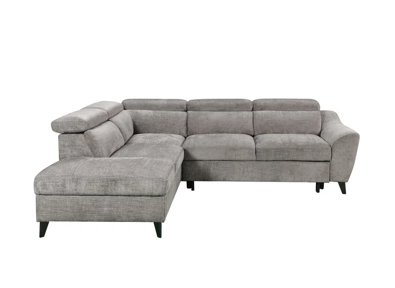 Canapé d'angle convertible avec coffre en velours chiné gris DALTON - Angle gauche