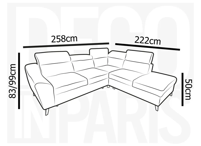 Canapé d'angle convertible avec coffre en velours chiné beige DALTON - Angle droit