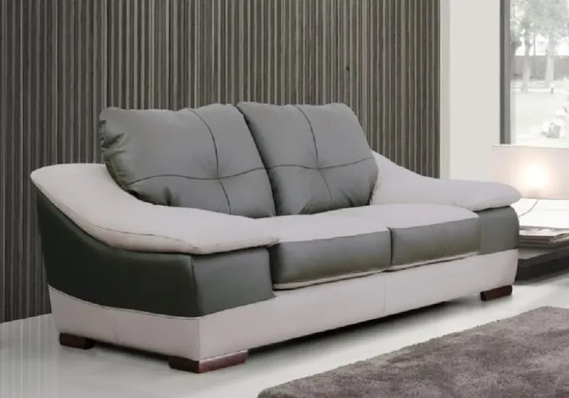 Canapé droit bicolore en cuir beige et gris - Carman