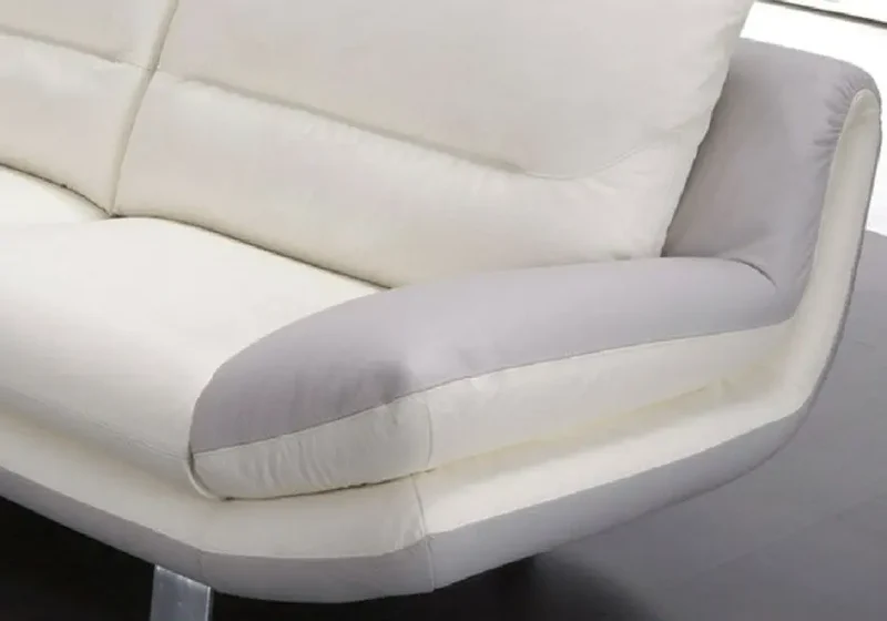 Canapé droit bicolore en cuir blanc et gris - Bea