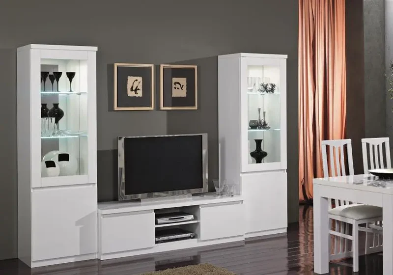 Meuble TV laqué blanc led ROMA