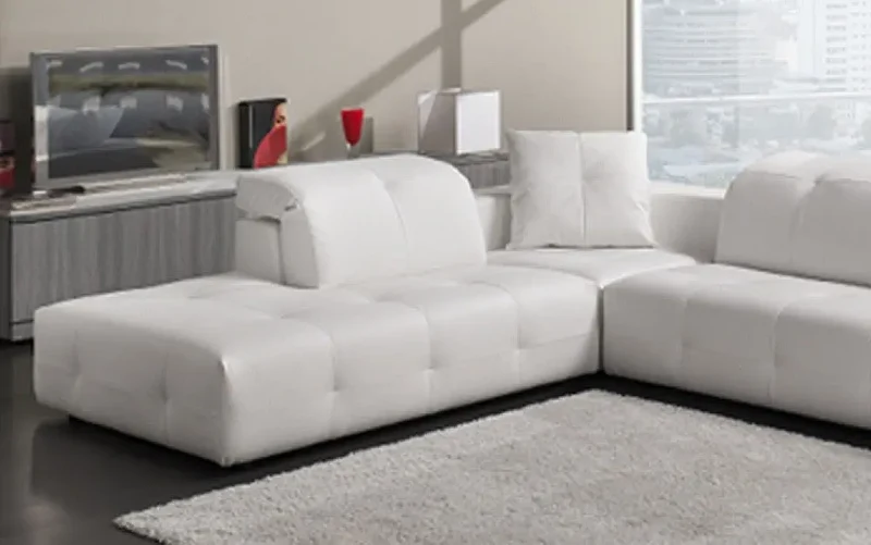 Canapé en cuir blanc têtières réglables - Cecile