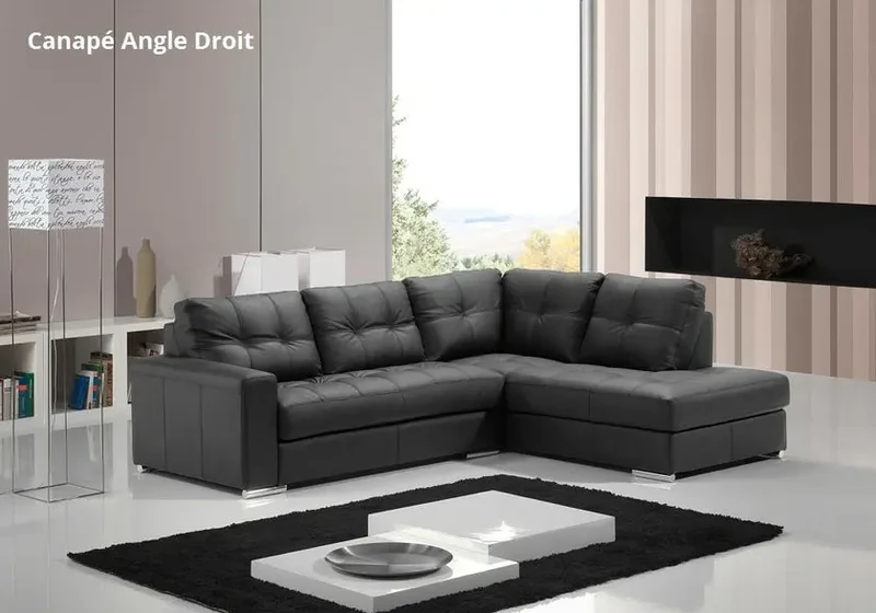 Canapé d'angle en cuir noir convertible - Alexie