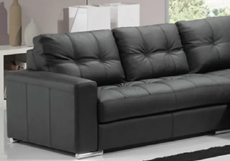 Canapé d'angle en cuir noir convertible - Alexie