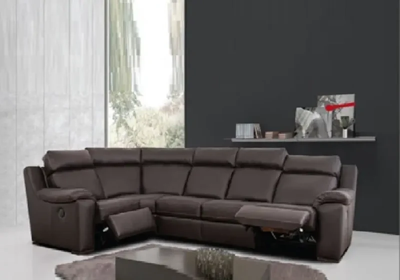Canapé d'angle relax en cuir gris - Argo