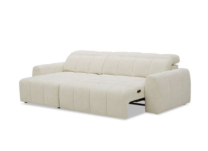 Canapé d'angle relax électrique en velours chiné beige DANIA -Angle gauche