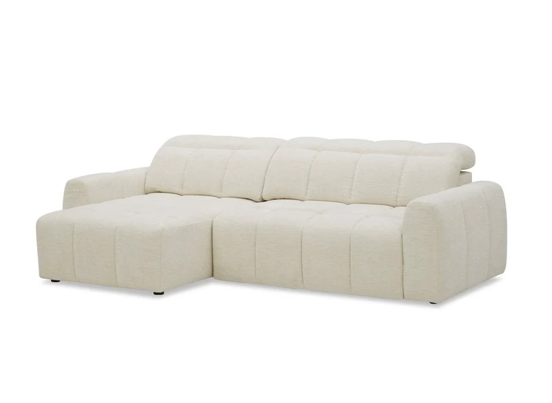 Canapé d'angle relax électrique en velours chiné beige DANIA -Angle gauche