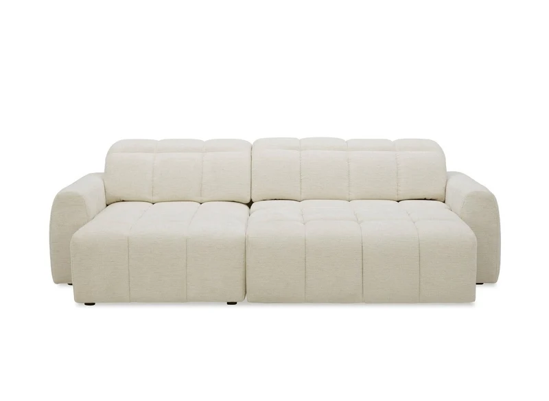 Canapé d'angle relax électrique en velours chiné beige DANIA -Angle gauche