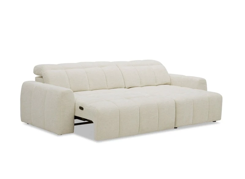 Canapé d'angle relax électrique en velours chiné beige DANIA -Angle droit