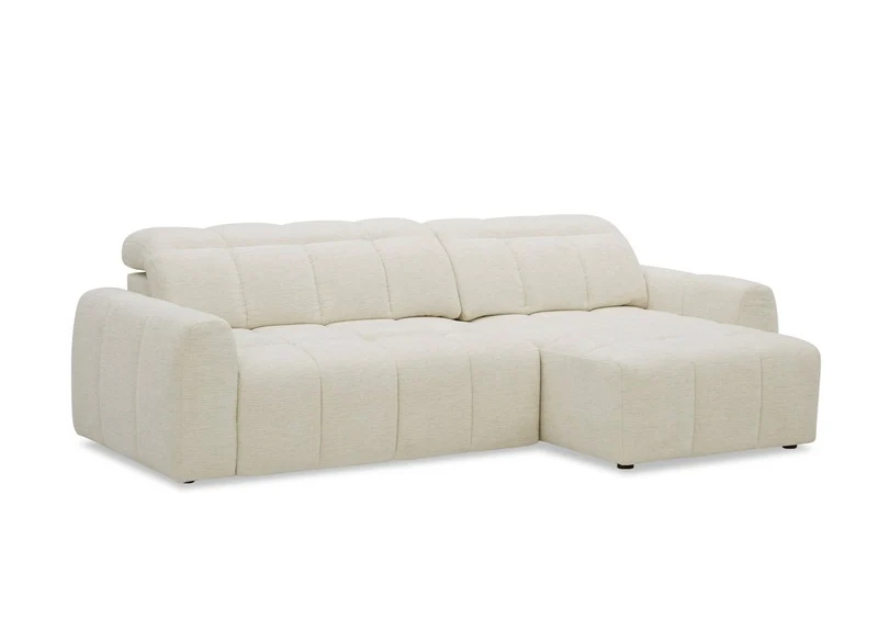 Canapé d'angle relax électrique en velours chiné beige DANIA -Angle droit