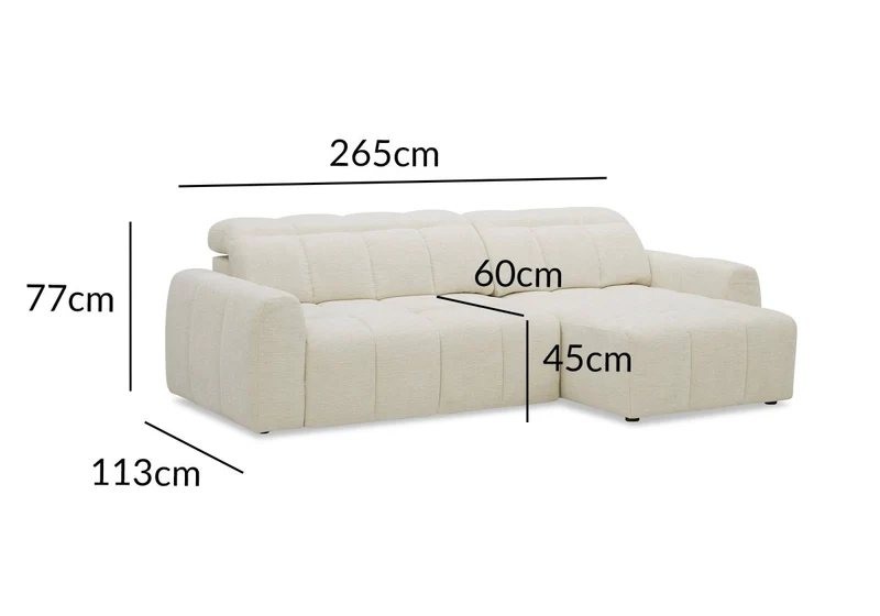 Canapé d'angle relax électrique en velours chiné beige DANIA -Angle droit