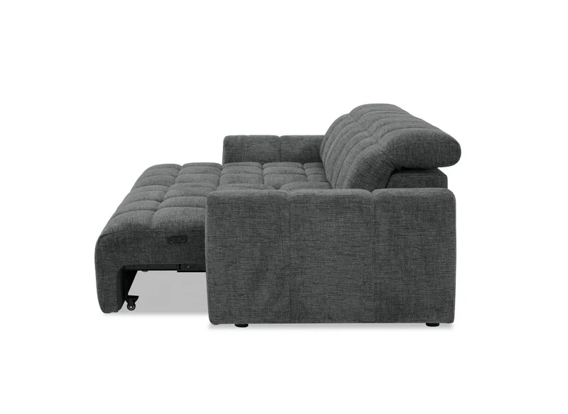 Canapé d'angle relax électrique en velours chiné gris DANIA -Angle gauche