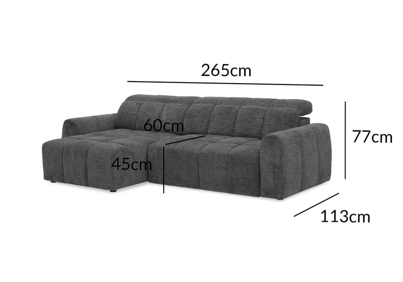 Canapé d'angle relax électrique en velours chiné gris DANIA -Angle gauche
