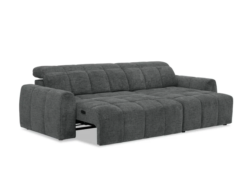 Canapé d'angle relax électrique en velours chiné gris DANIA -Angle droit
