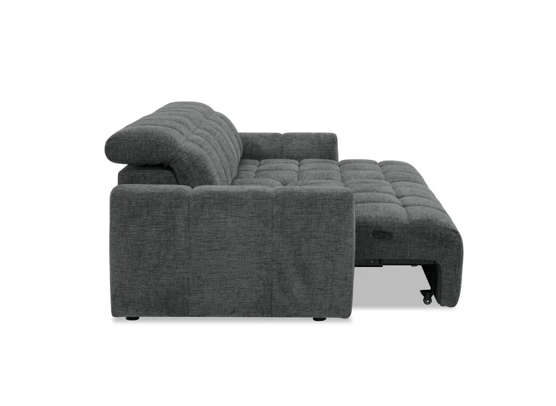 Canapé d'angle relax électrique en velours chiné gris DANIA -Angle droit
