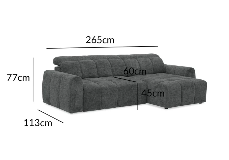 Canapé d'angle relax électrique en velours chiné gris DANIA -Angle droit